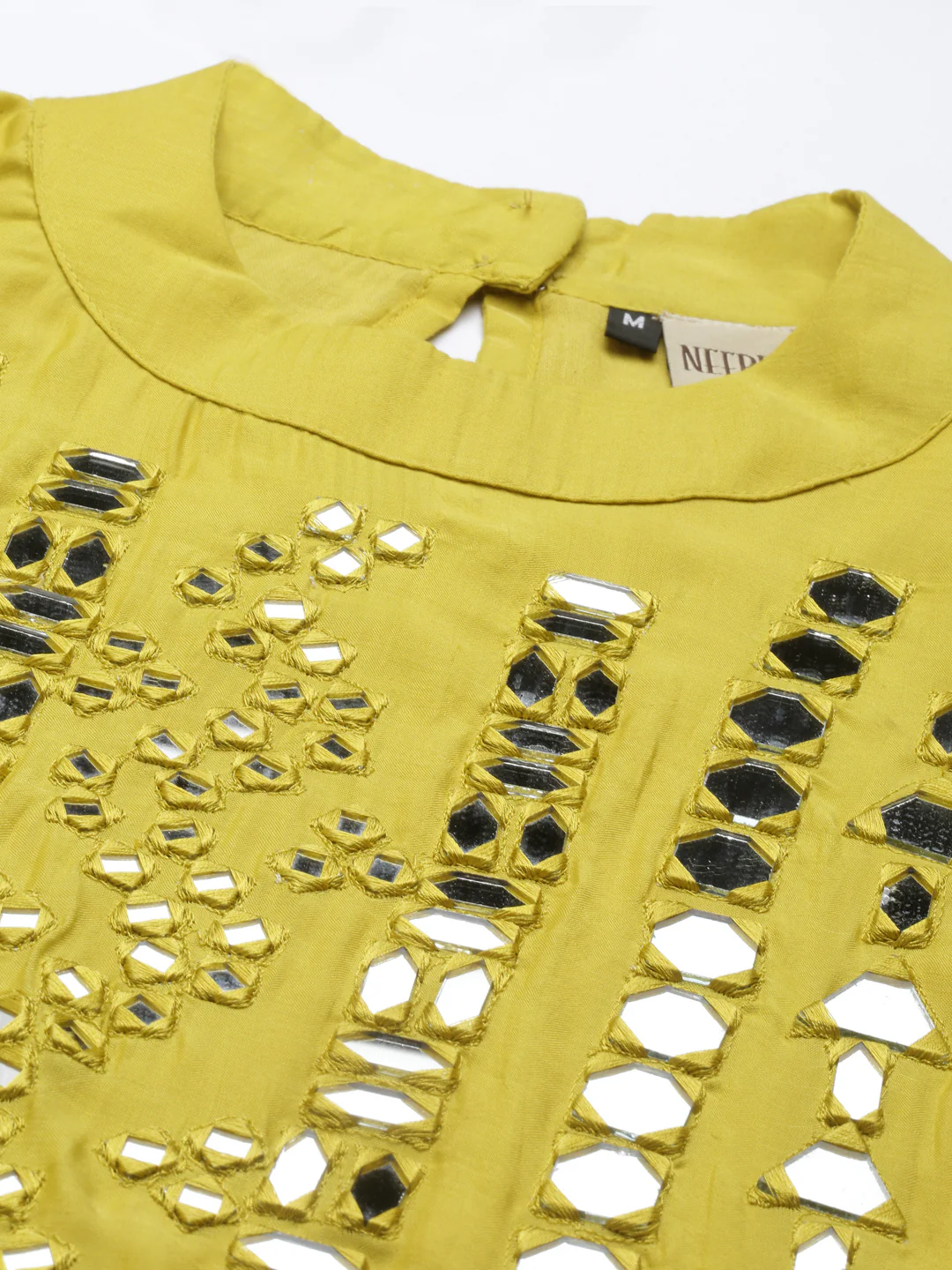 Neerus Lemon Color Muslin Fabric Kurta - Image 2