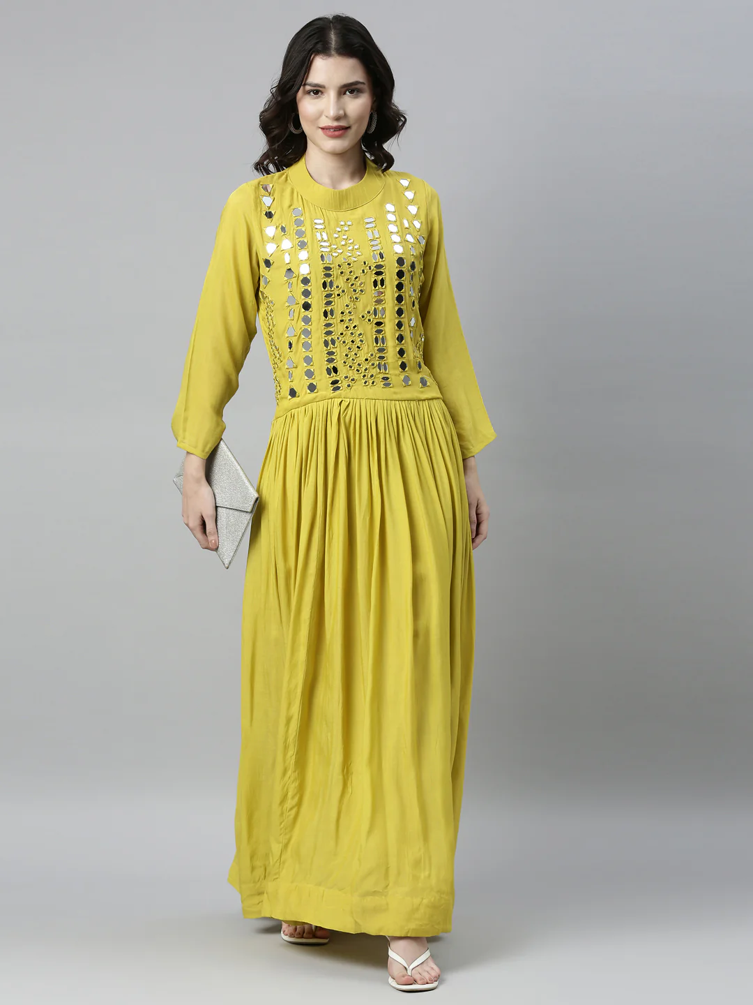 Neerus Lemon Color Muslin Fabric Kurta - Image 6
