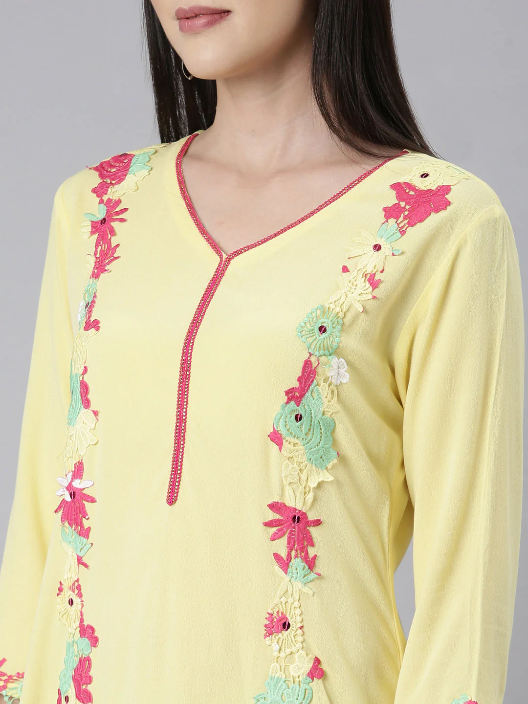 Neerus Lemon Panelled Straight Embellished Kurta - Image 5