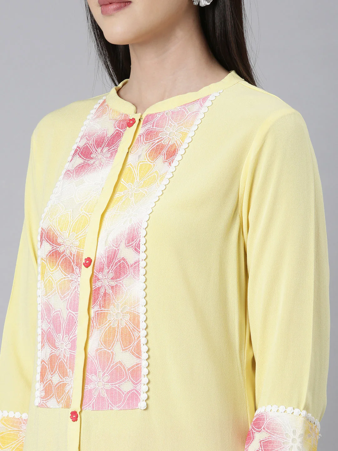 Neerus Lemon Panelled Straight Floral Kurta - Image 5