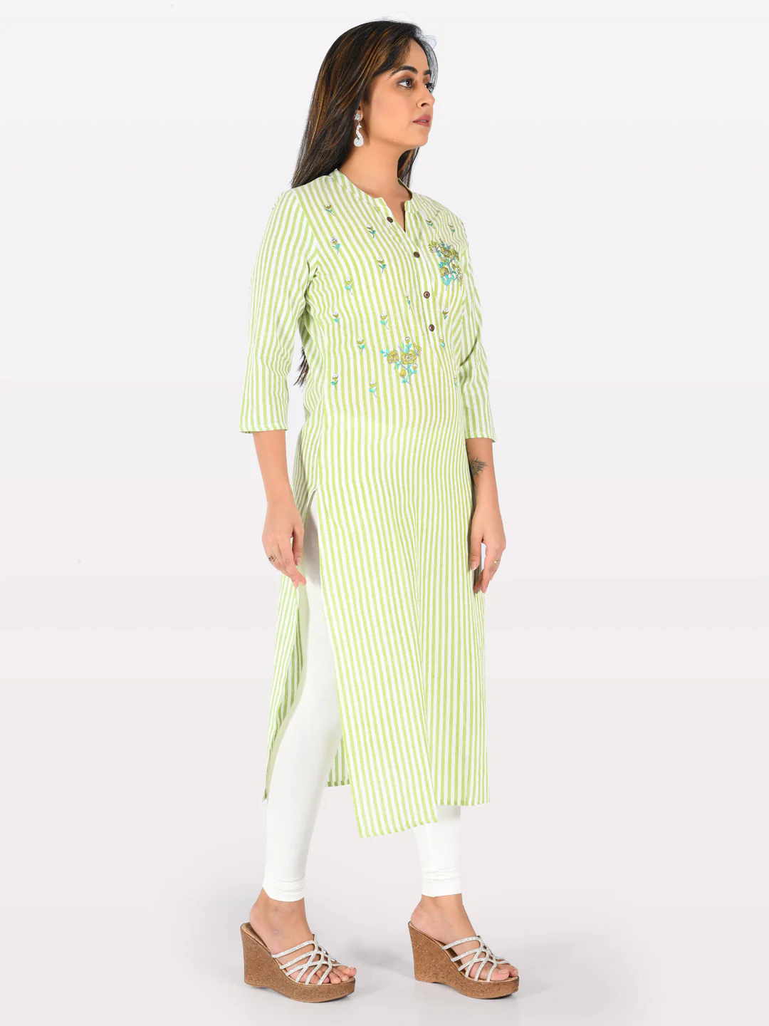 Neerus Light Green Embroidered Straight Kurta - Image 4