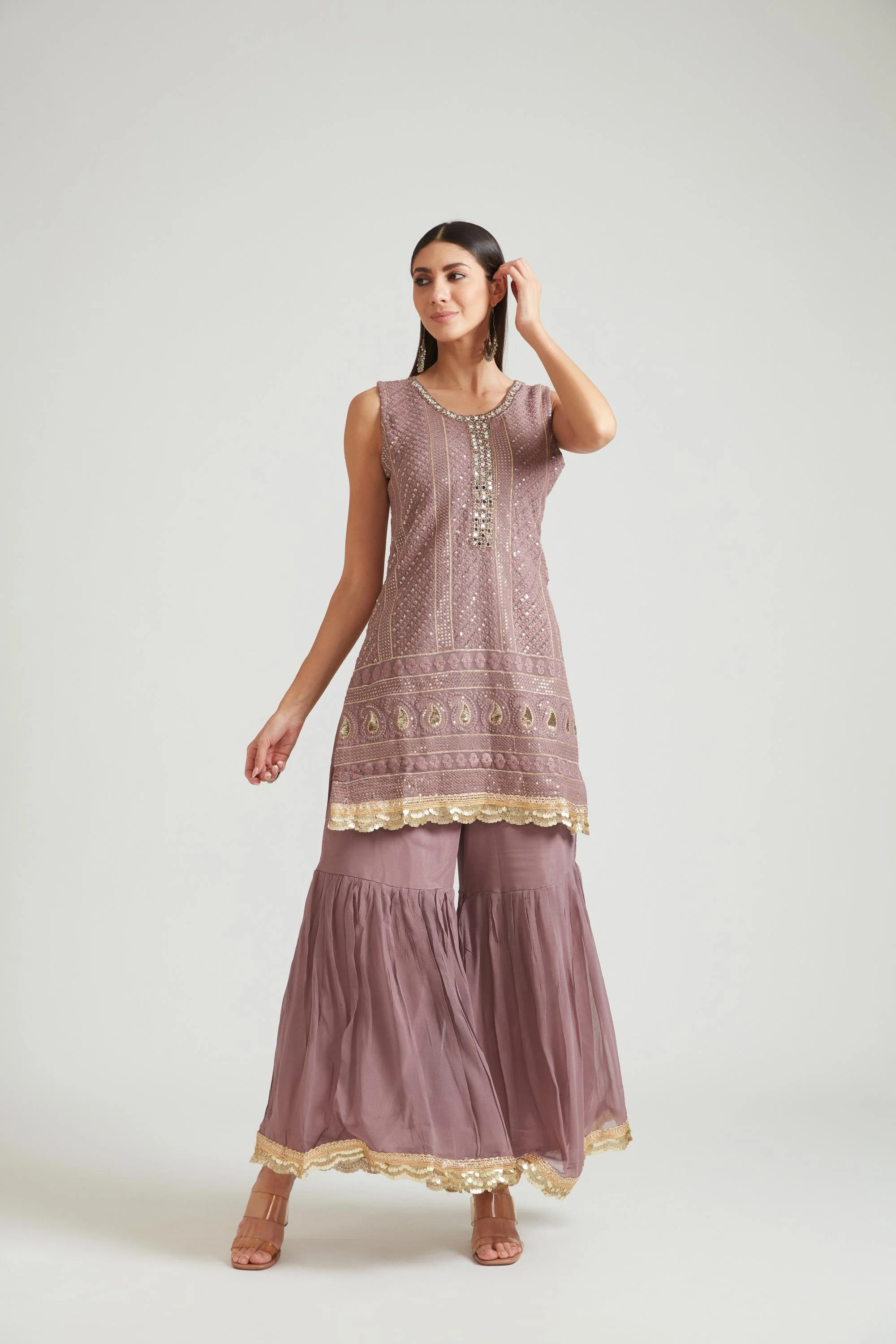 Neerus Lilac Color Georgette Fabric Kurta Set - Image 3