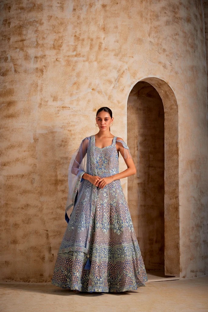 Neerus Lilac Color Nett Fabric Gown