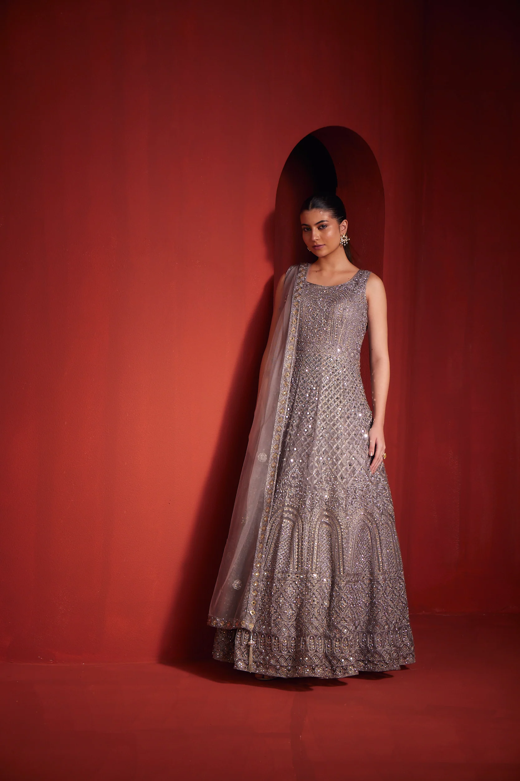 Neerus Lilac Color Nett Fabric Gown
