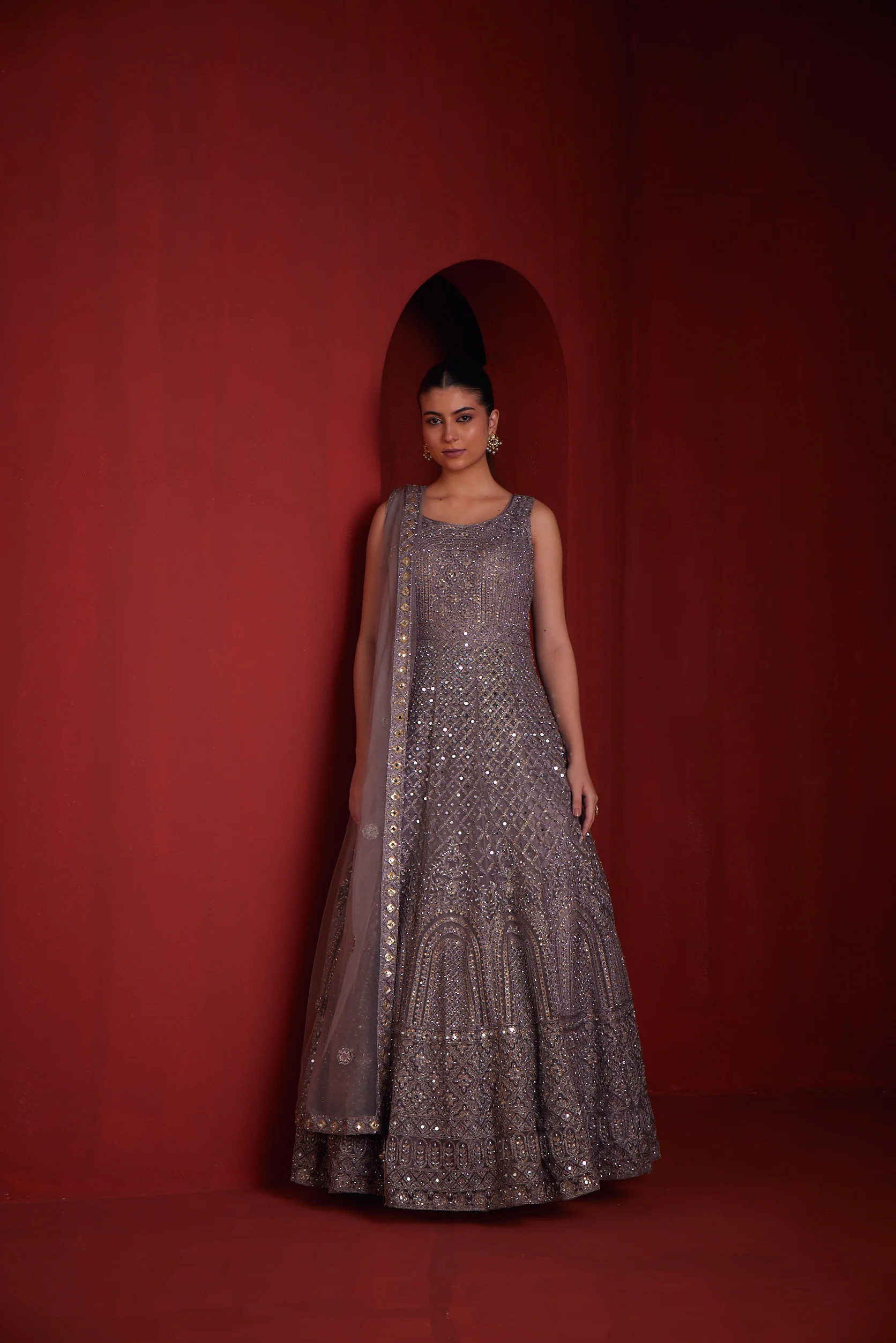 Neerus Lilac Color Nett Fabric Gown - Image 3
