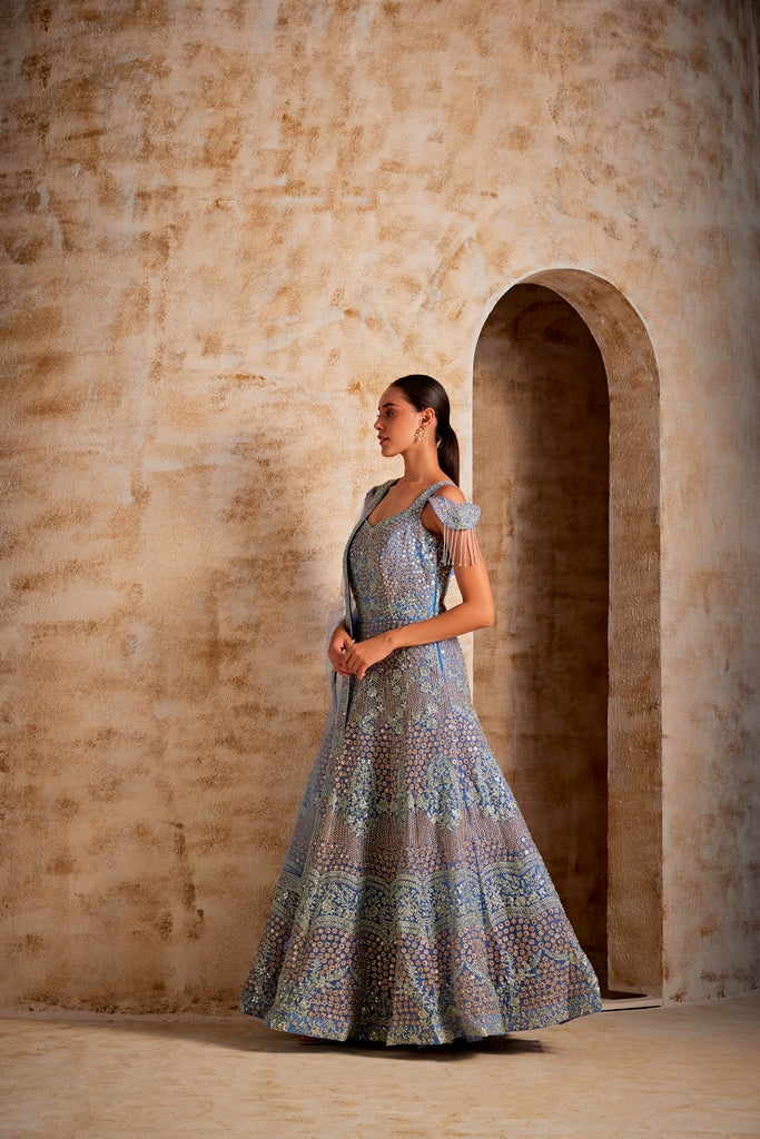 Neerus Lilac Color Nett Fabric Gown - Image 2