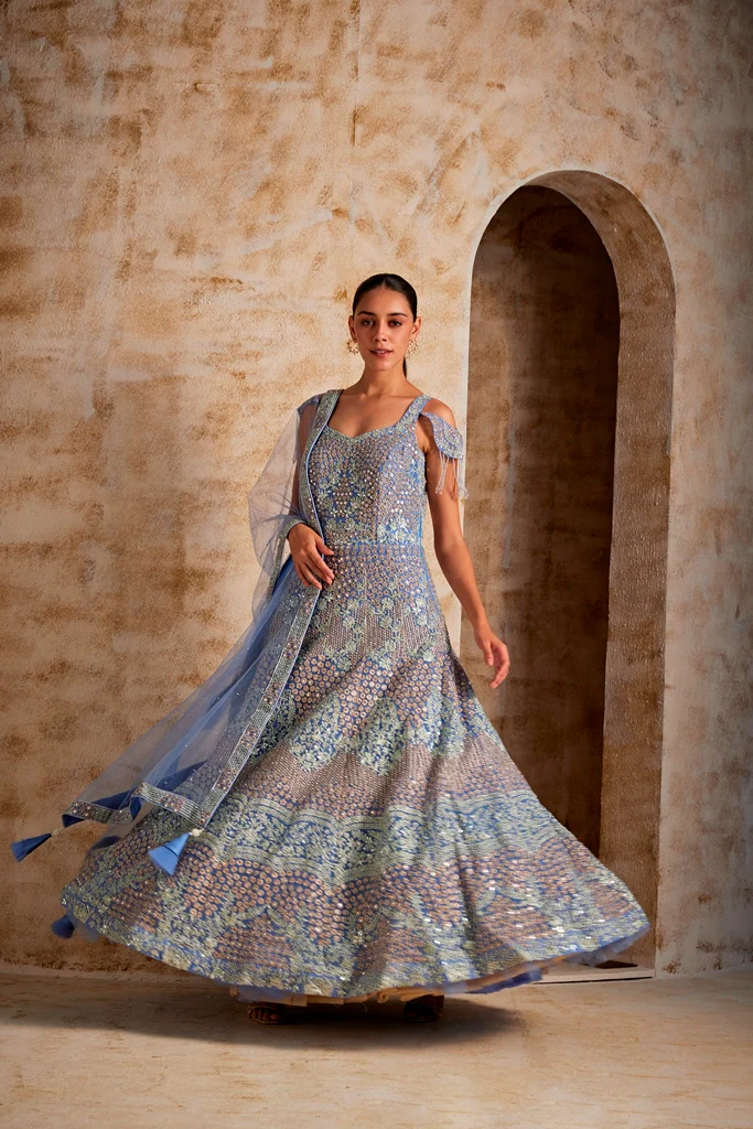Neerus Lilac Color Nett Fabric Gown - Image 4