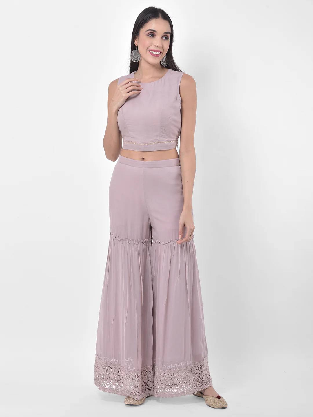 Neerus Lilac Embroidered Top & Sharara Set With Jacket - Image 6