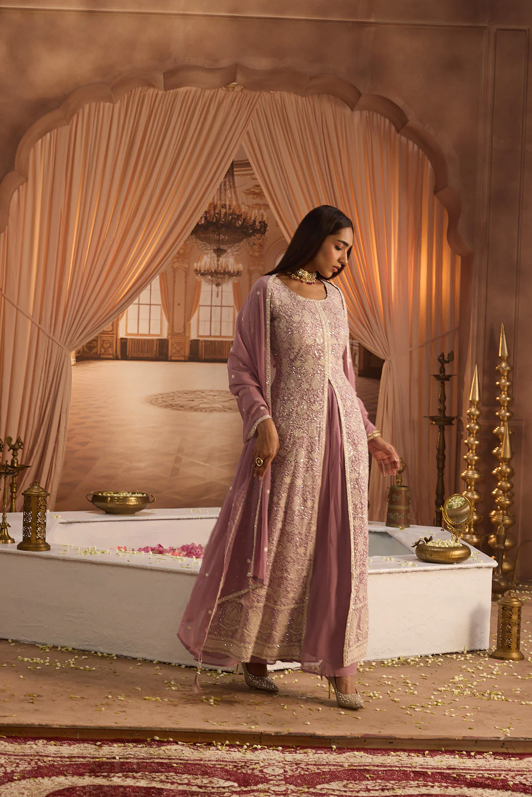 Neerus Lilac Embroidery Georgette Fabric Kurta Plazzo and Dupatta - Image 3