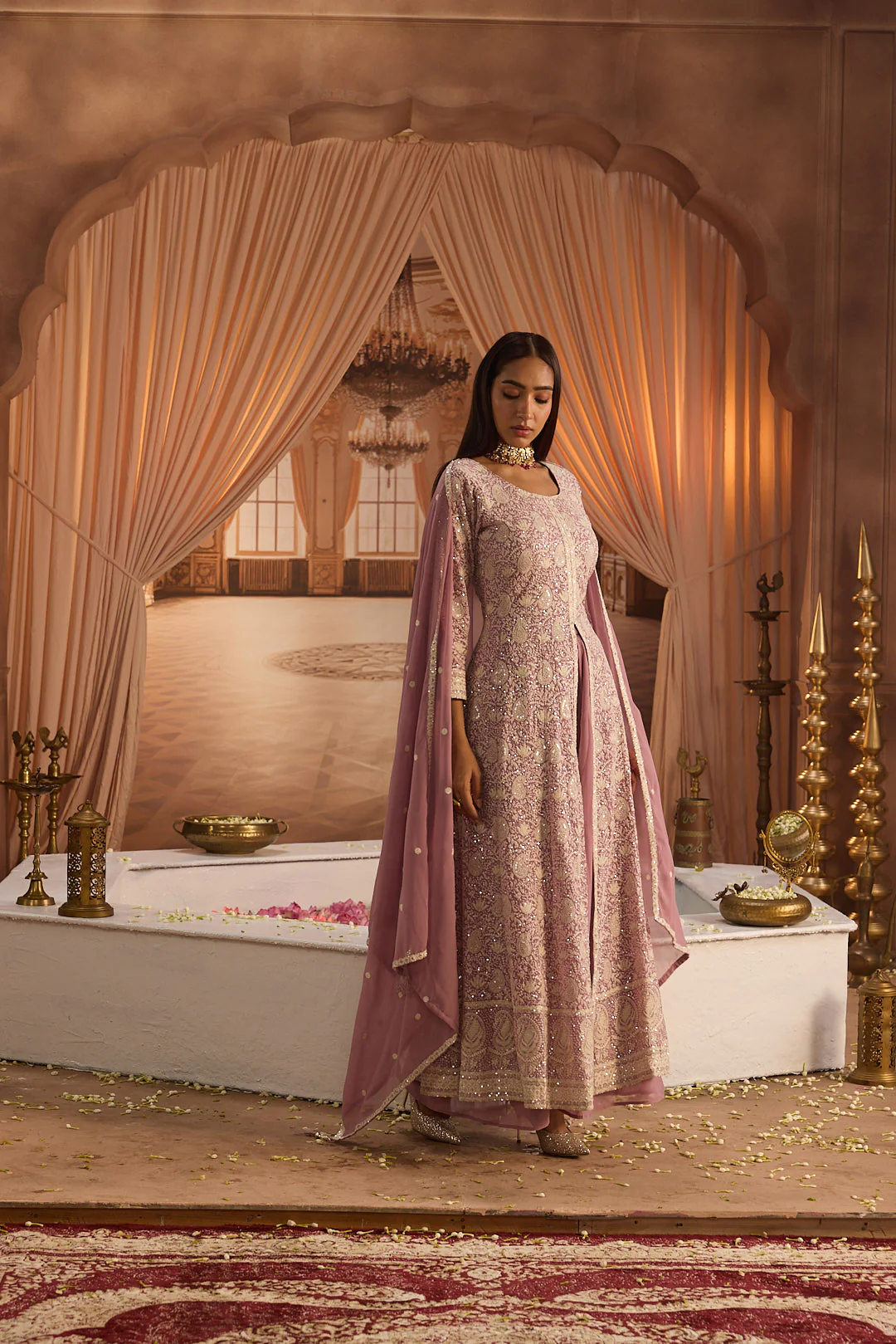 Neerus Lilac Embroidery Georgette Fabric Kurta Plazzo and Dupatta - Image 4