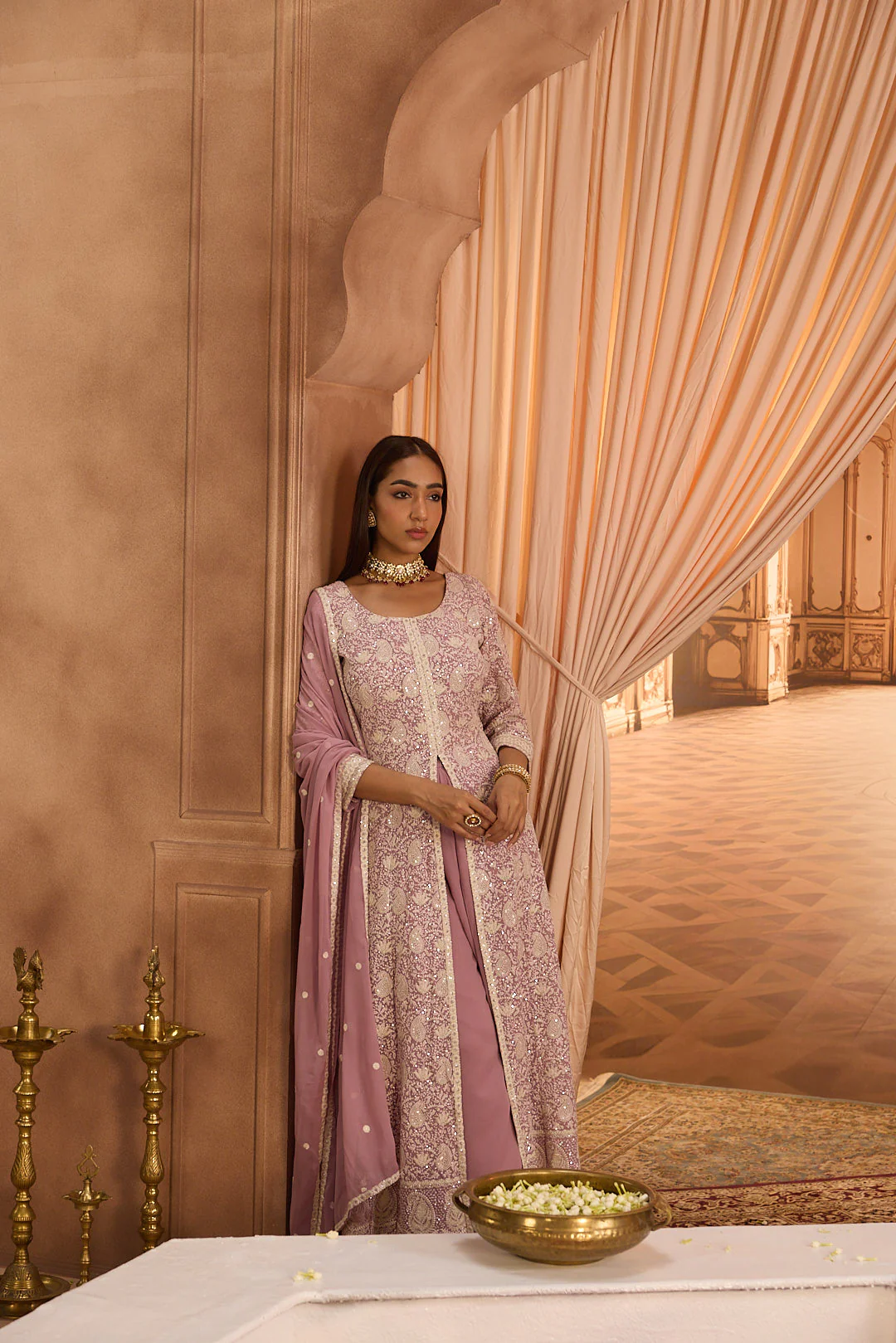 Neerus Lilac Embroidery Georgette Fabric Kurta Plazzo and Dupatta - Image 5