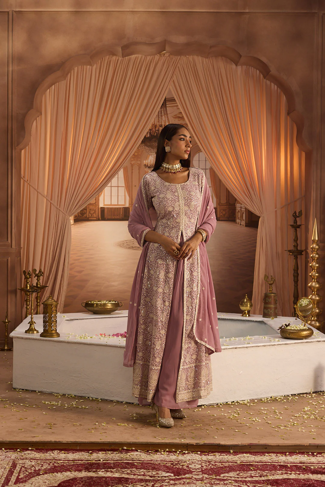 Neerus Lilac Embroidery Georgette Fabric Kurta Plazzo and Dupatta - Image 7