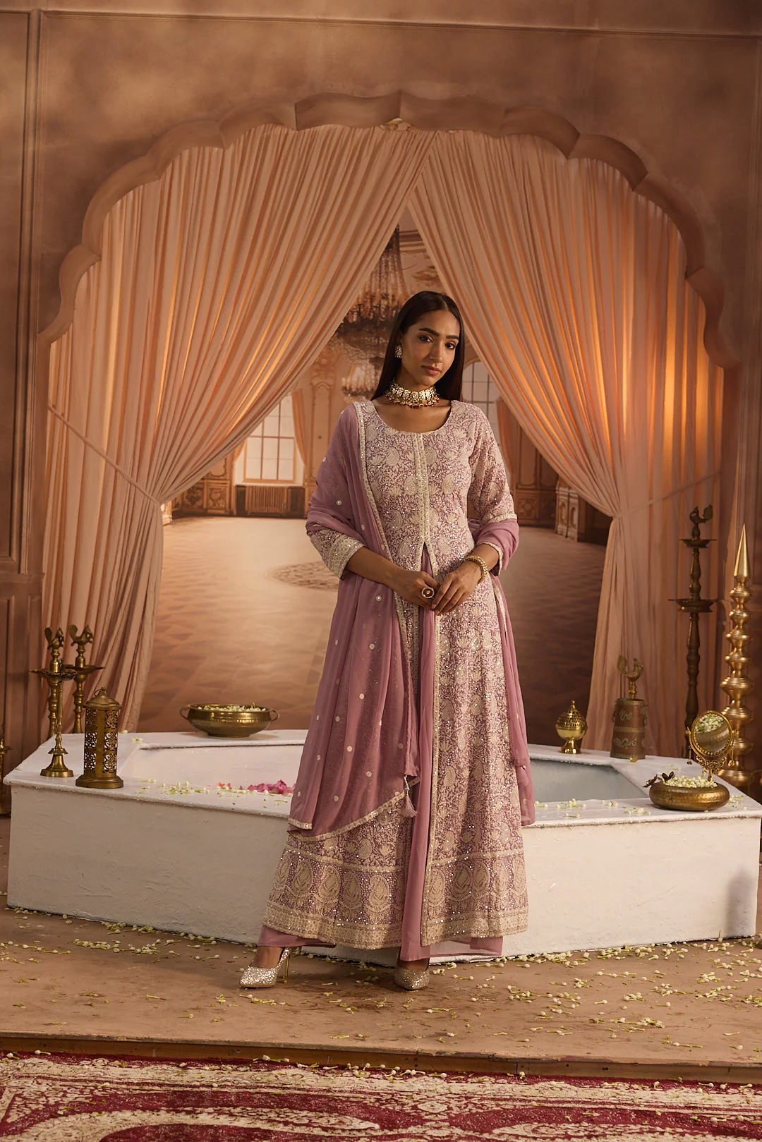Neerus Lilac Embroidery Georgette Fabric Kurta Plazzo and Dupatta - Image 9