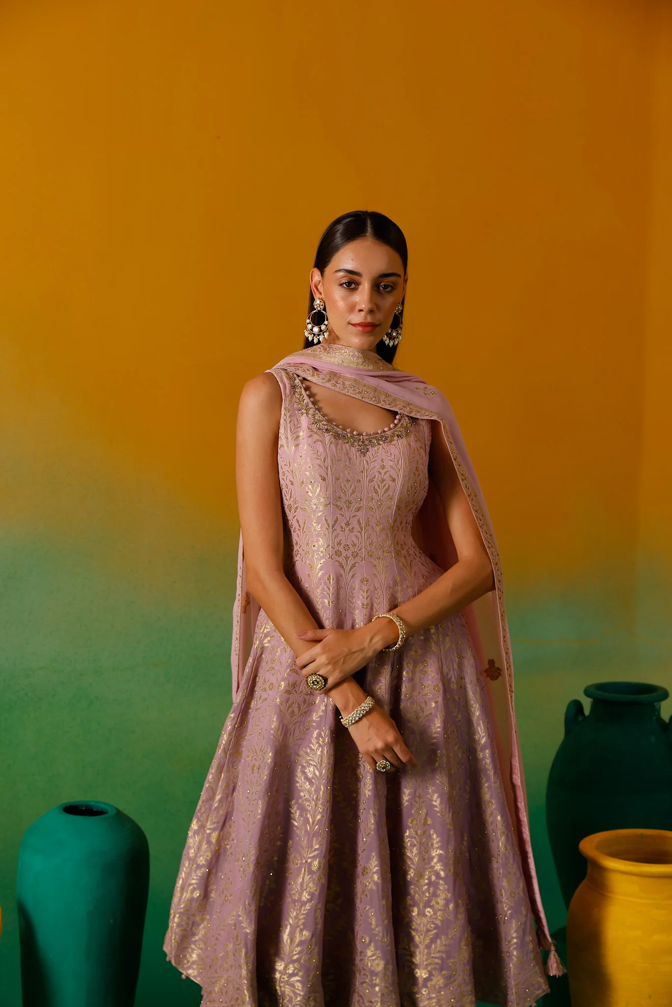 Neerus Lilac Embroidery Organza Fabric Anarkali Plazzo and Dupatta - Image 9