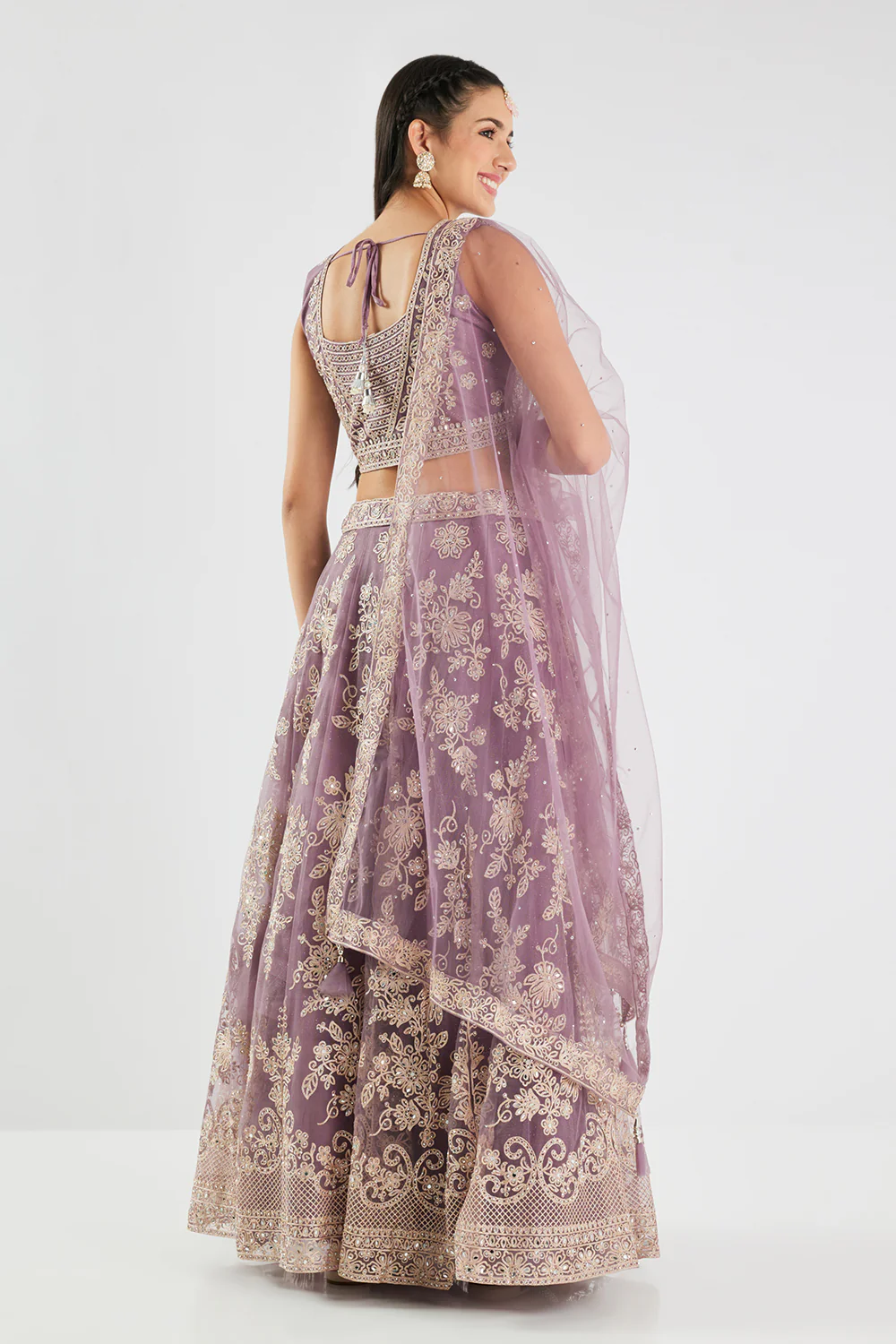 Neerus Lilac Embroidery Work Net Fabric Ghagra Set - Image 4
