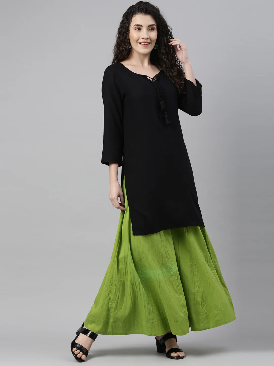 Neerus Lime Green Color Plazzo
