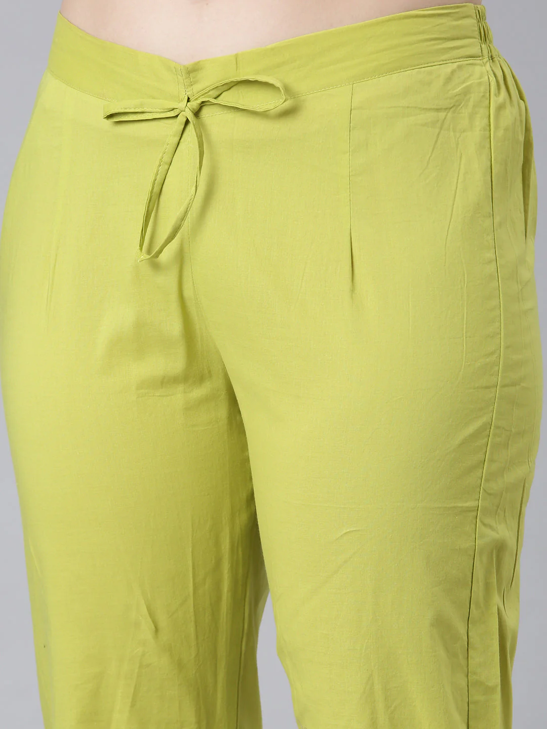 Neerus Lime Green Panelled Straight Ethnic Motifs Kurta And Trousers - Image 6