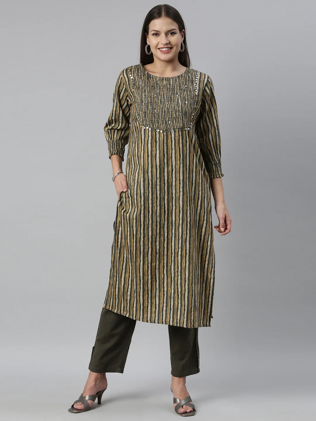 Neerus M Green Color Cotton Fabric Kurta Set