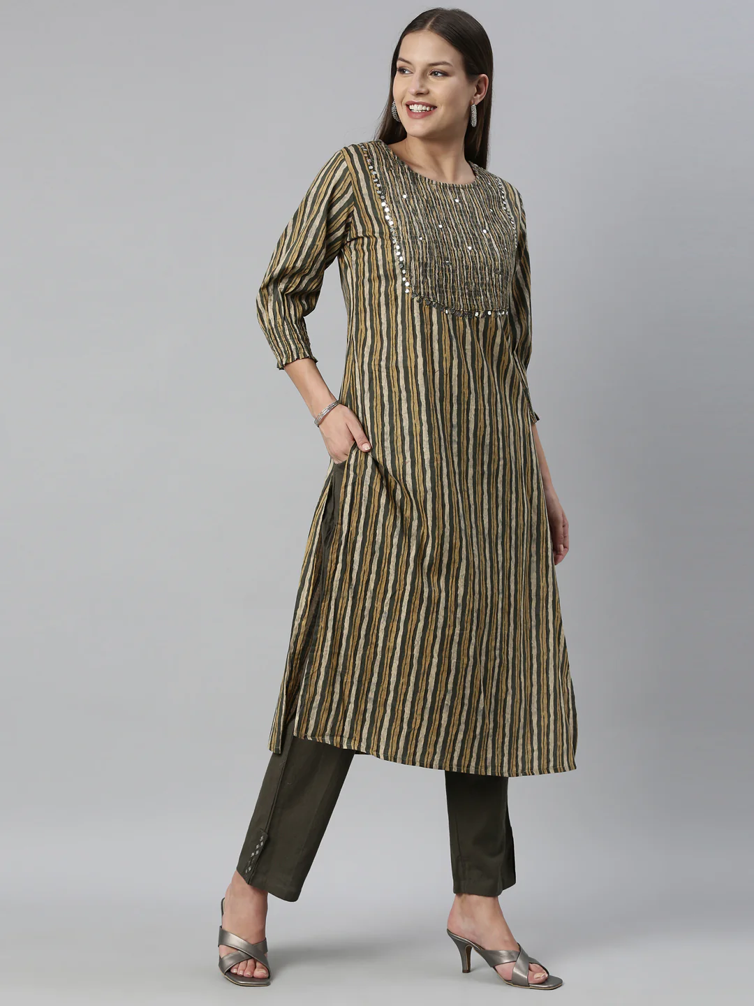 Neerus M Green Color Cotton Fabric Kurta Set - Image 5