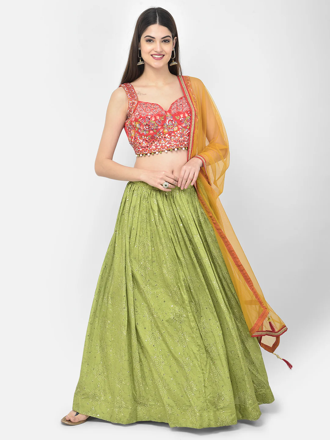 Neerus M Green Color Silk Fabric Ghagra Set - Image 7