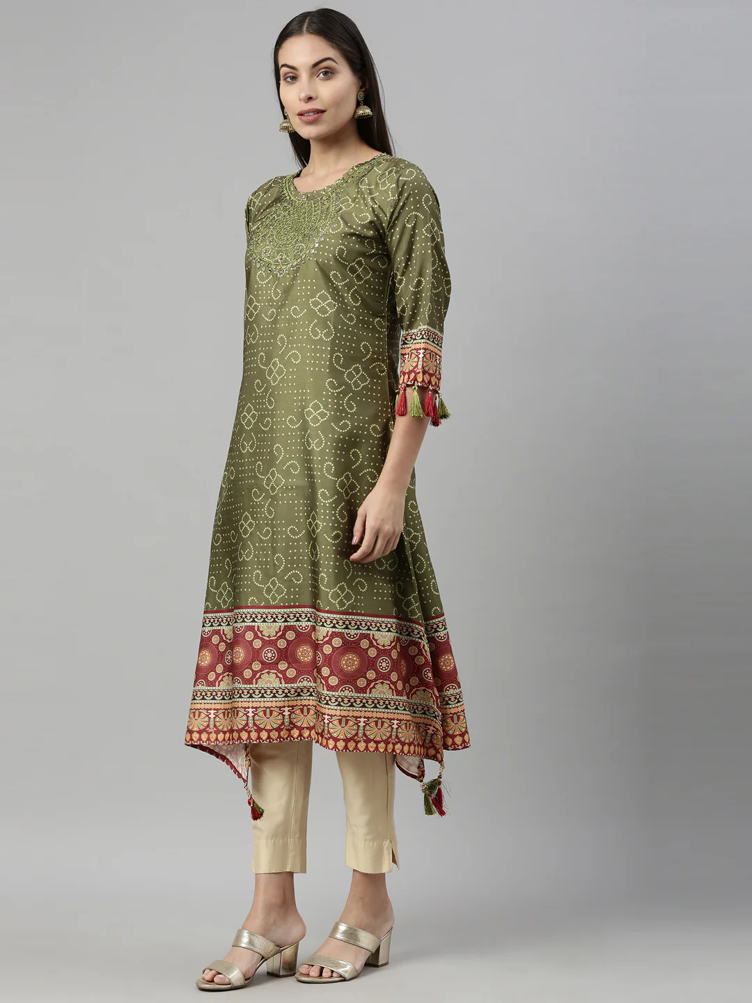 Neerus M Green Color Silk Fabric Kurta - Image 3