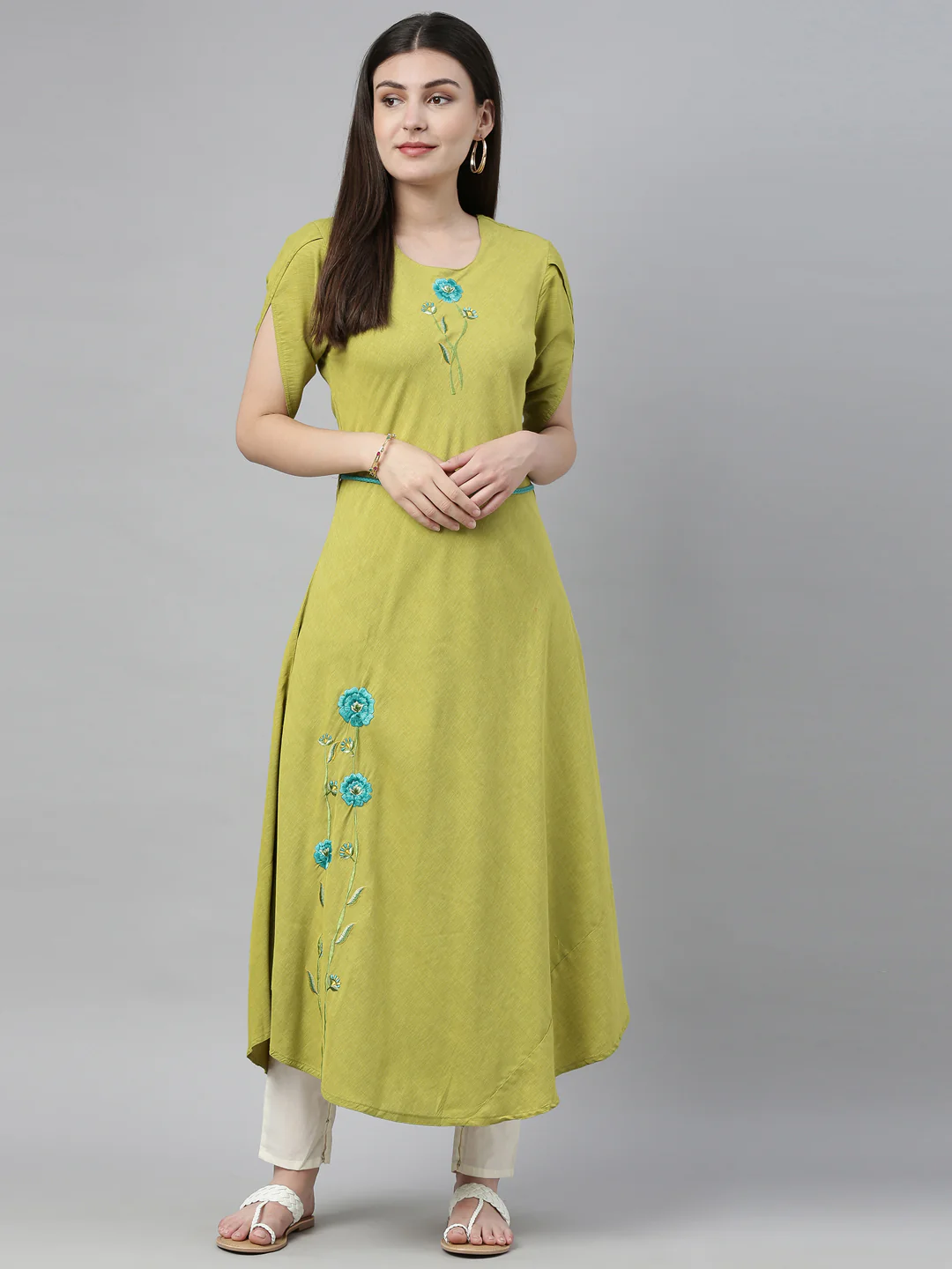 Neerus M Green Colour Slub Rayon Fabric Tunic "50" - Image 7