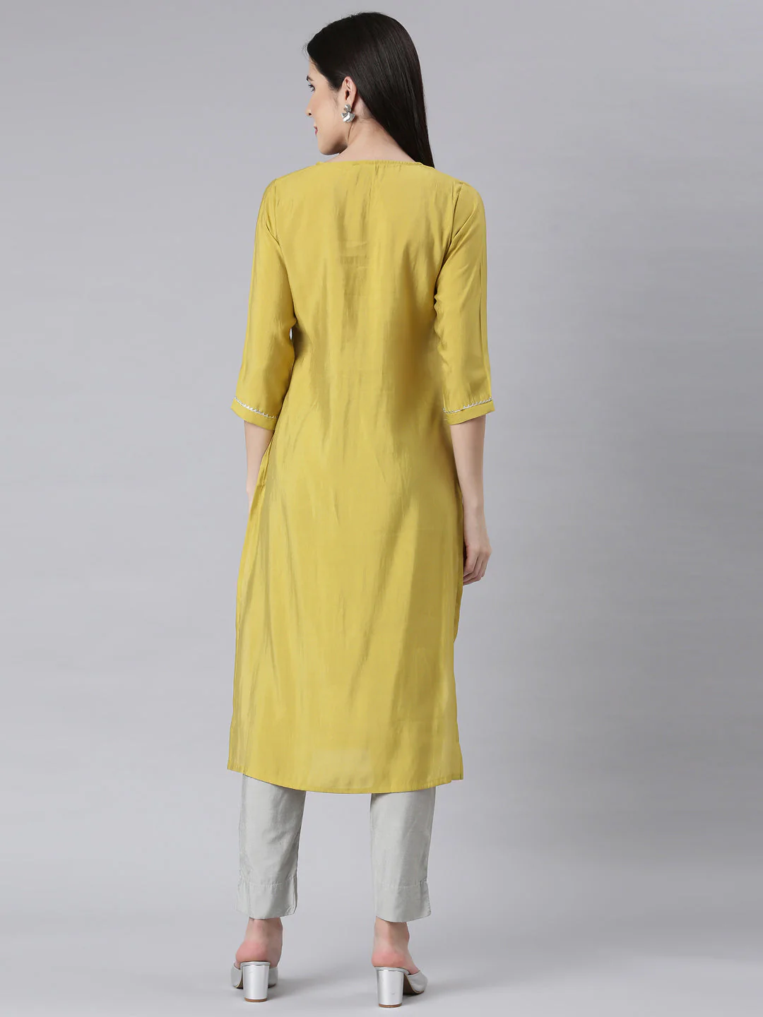 Neerus Green Panelled Straight Embellished Kurta - Image 3