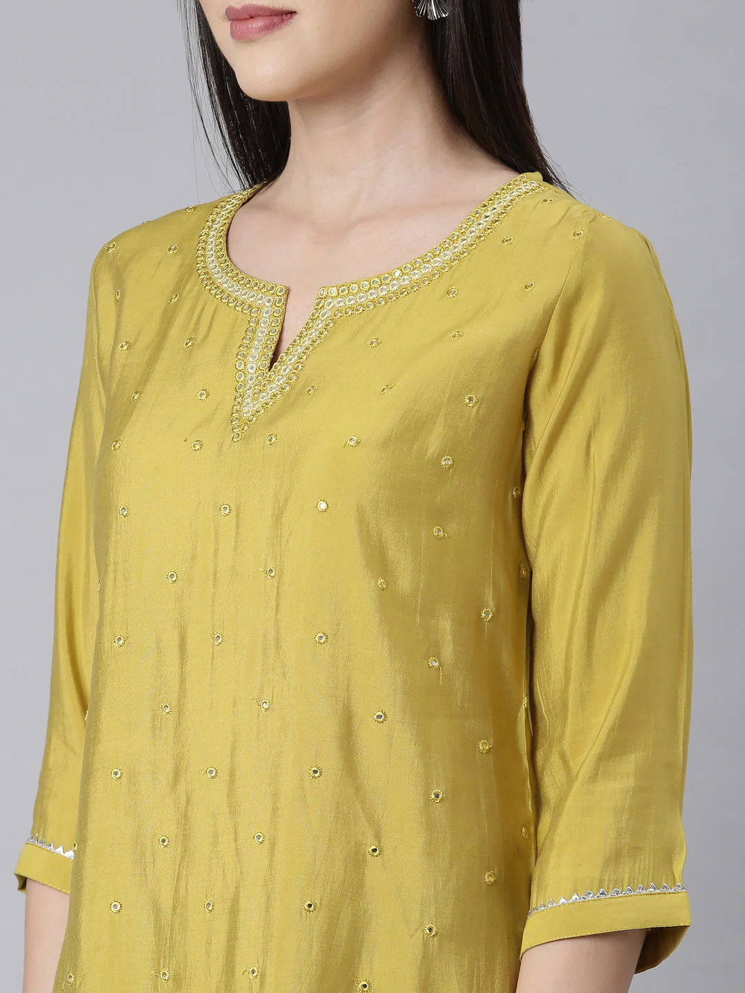 Neerus Green Panelled Straight Embellished Kurta - Image 5