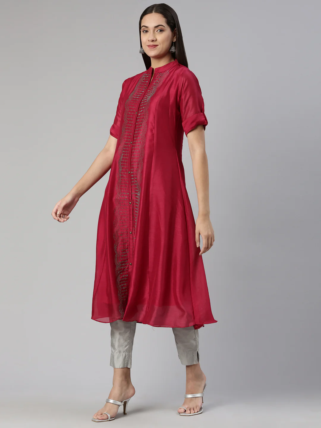 Neerus Magenta Anarkali Flared Crepe Kurta - Image 2