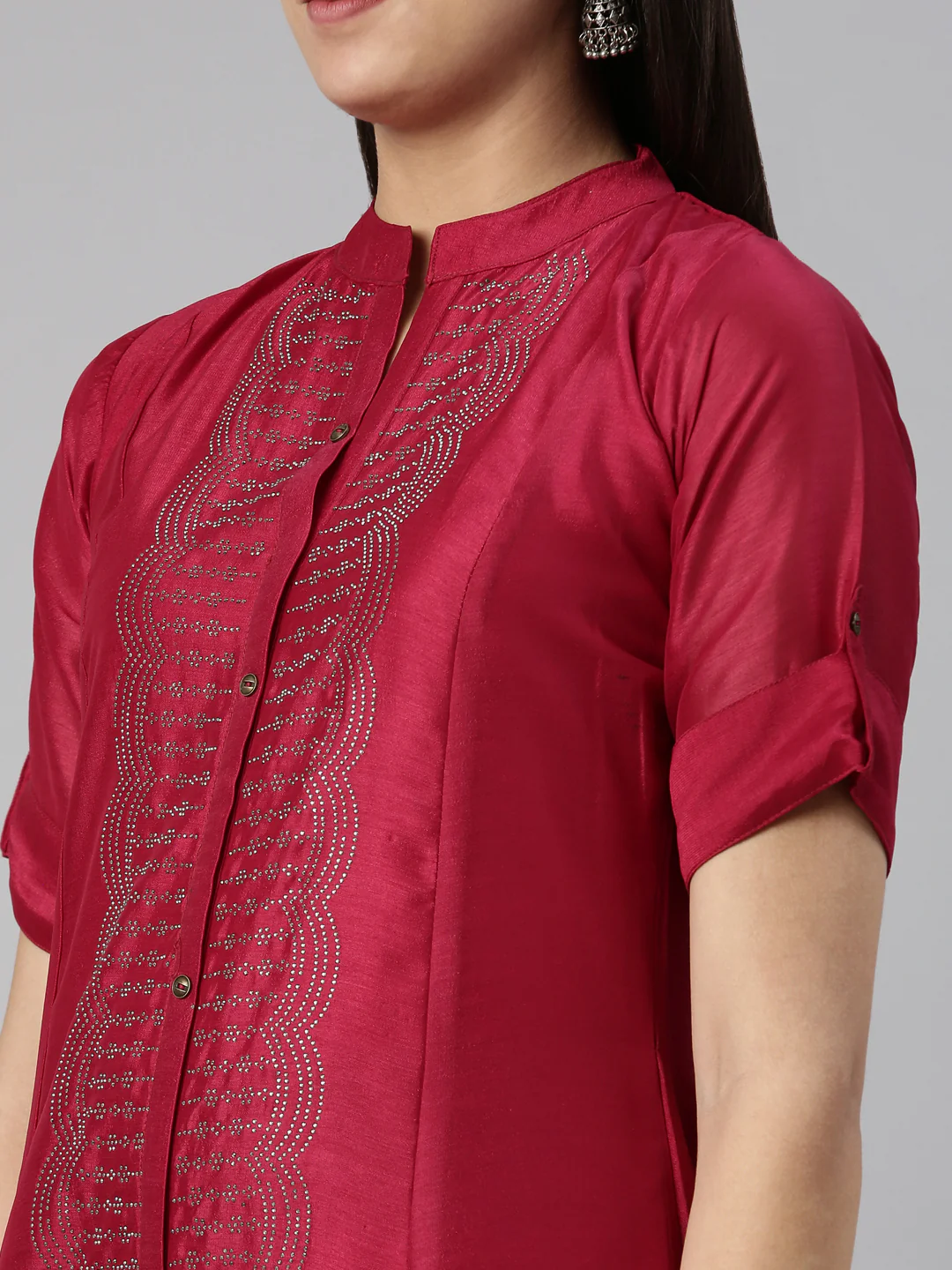 Neerus Magenta Anarkali Flared Crepe Kurta - Image 4