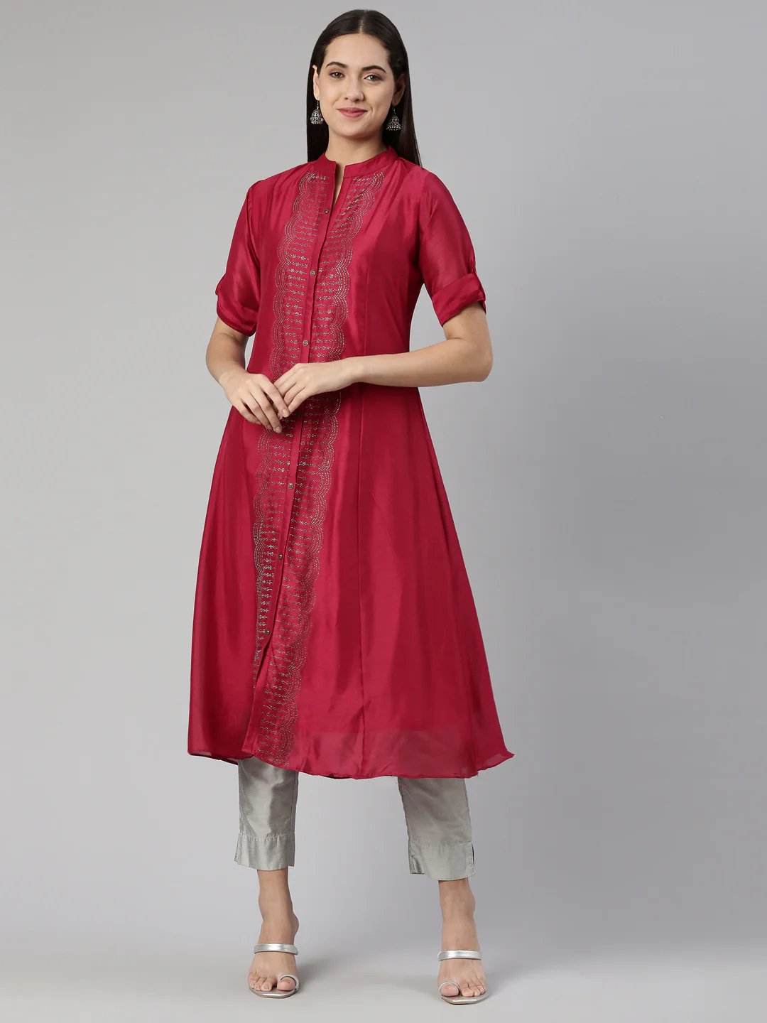 Neerus Magenta Anarkali Flared Crepe Kurta - Image 7