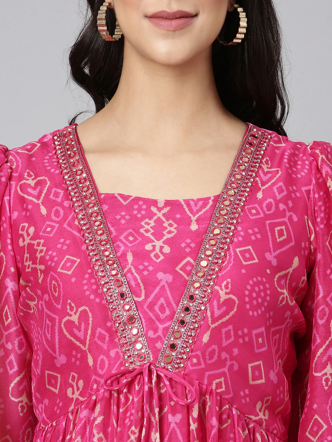 Neerus Magenta Casual Geometric Maxi Dresses - Image 4