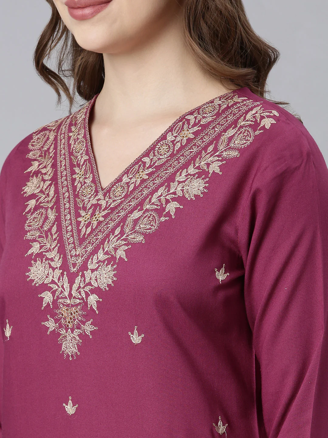 Neerus Magenta Panelled Straight Ethnic Motifs Readymade Suits - Image 2