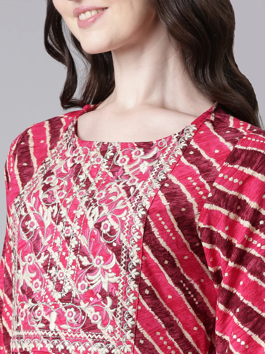 Neerus Magenta Printed Anarkali Kurta and Trousers With Dupatta - Image 2