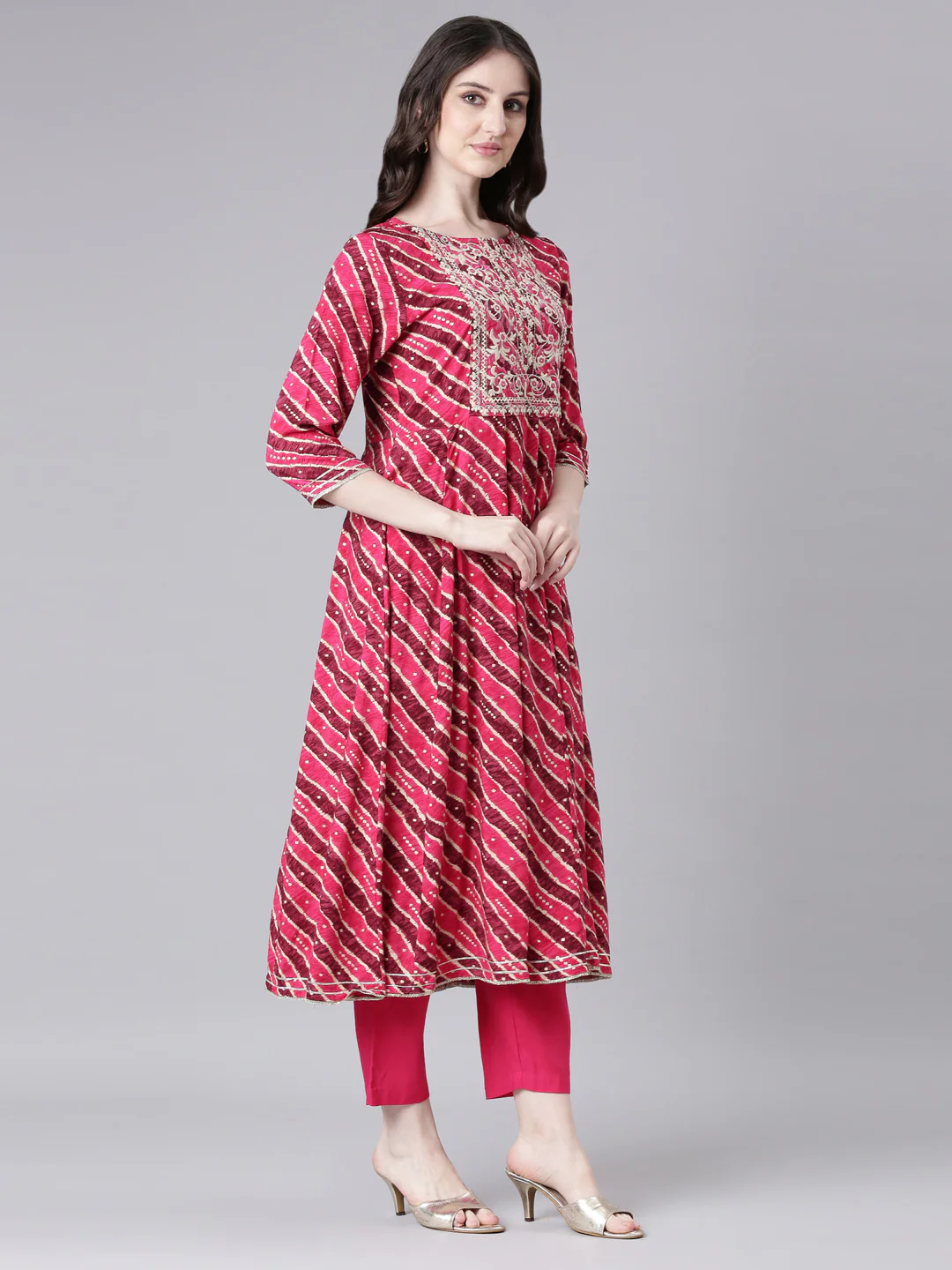 Neerus Magenta Printed Anarkali Kurta and Trousers With Dupatta - Image 4