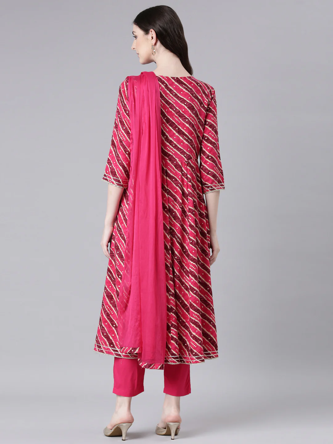 Neerus Magenta Printed Anarkali Kurta and Trousers With Dupatta - Image 5