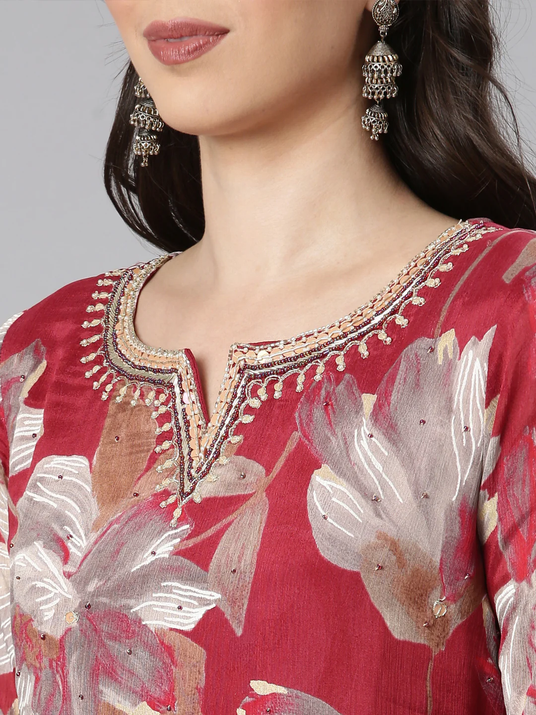 Neerus Magenta Printed Anarkali Kurta and Trousers With Dupatta - Image 4