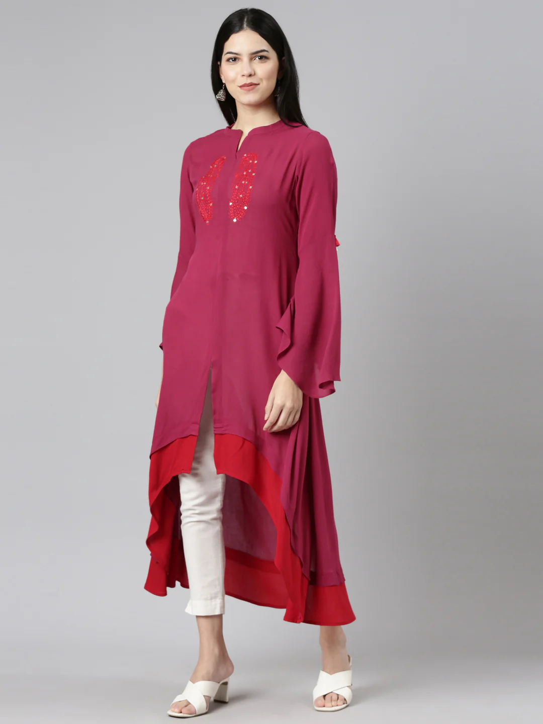 Neerus Magenta Regular A-Line Solid Kurta - Image 2