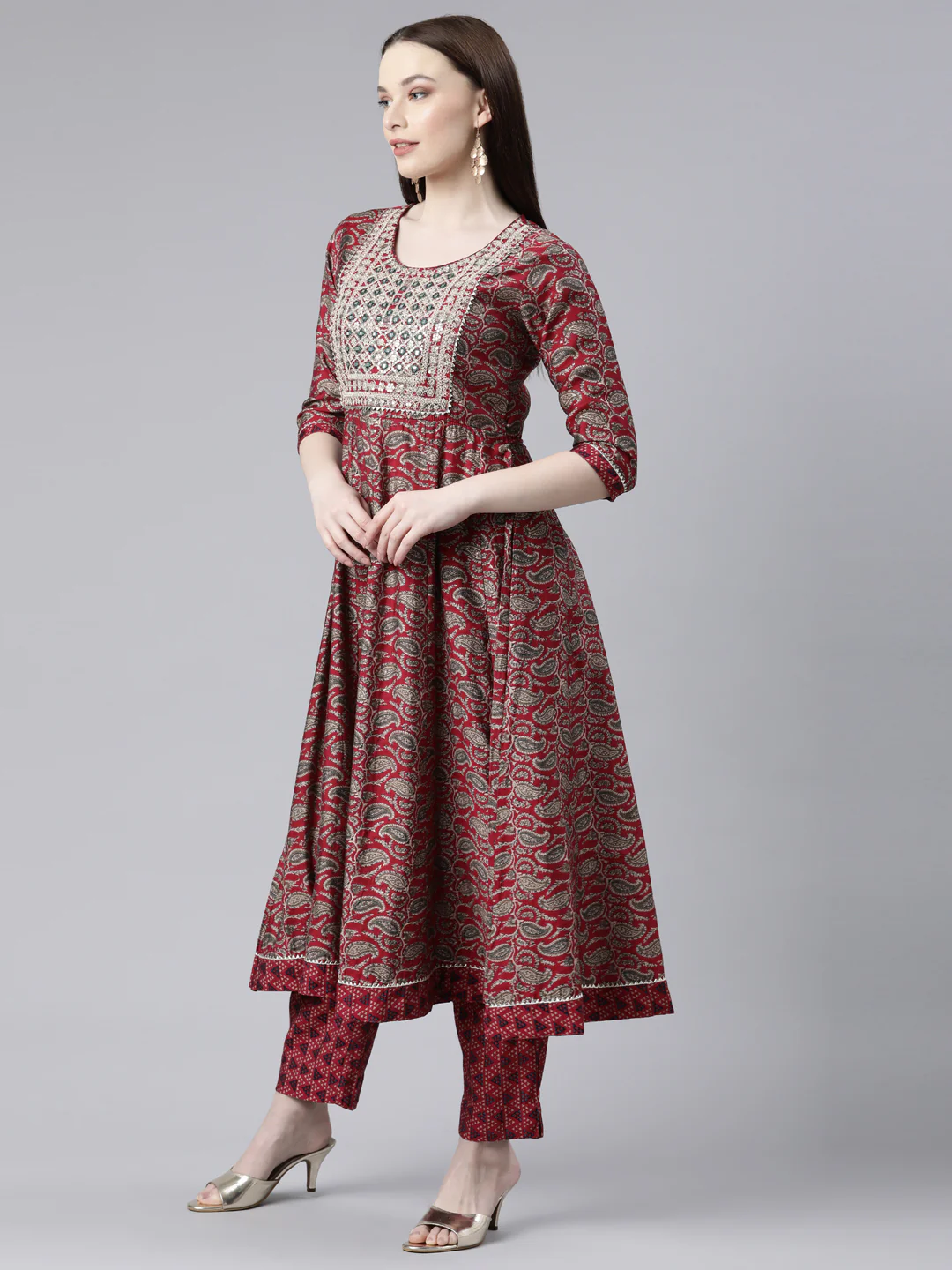 Neerus Magenta Regular Knee Length Printed Kurta Printed Trousers With Dupatta - Image 2