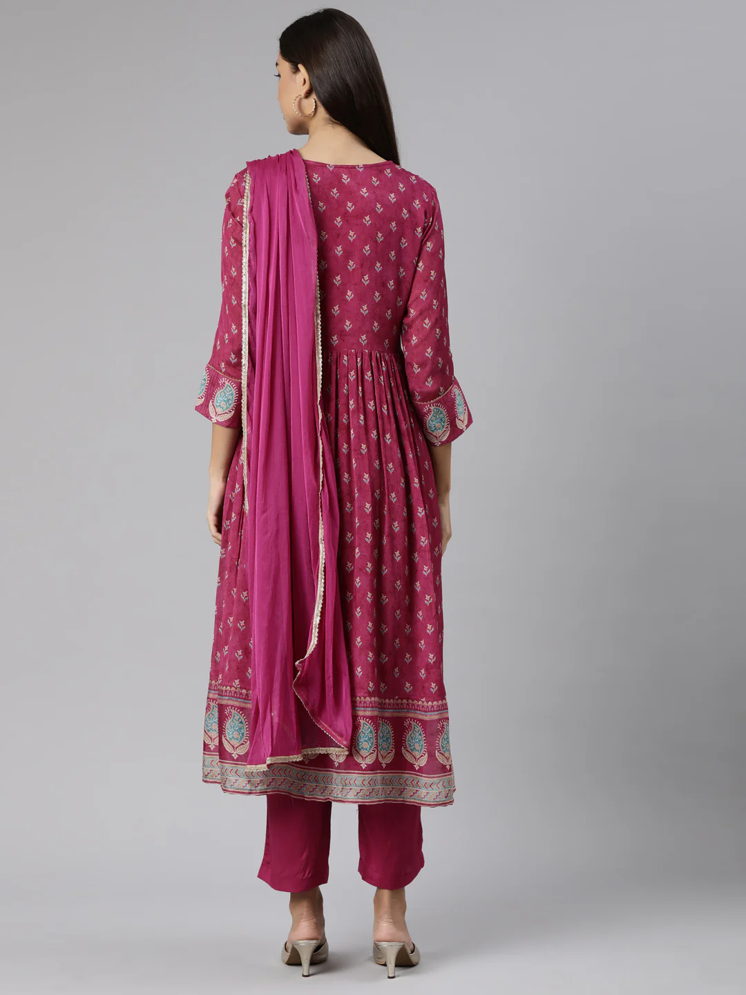 Neerus Magenta Regular Straight Floral Readymade suits - Image 3