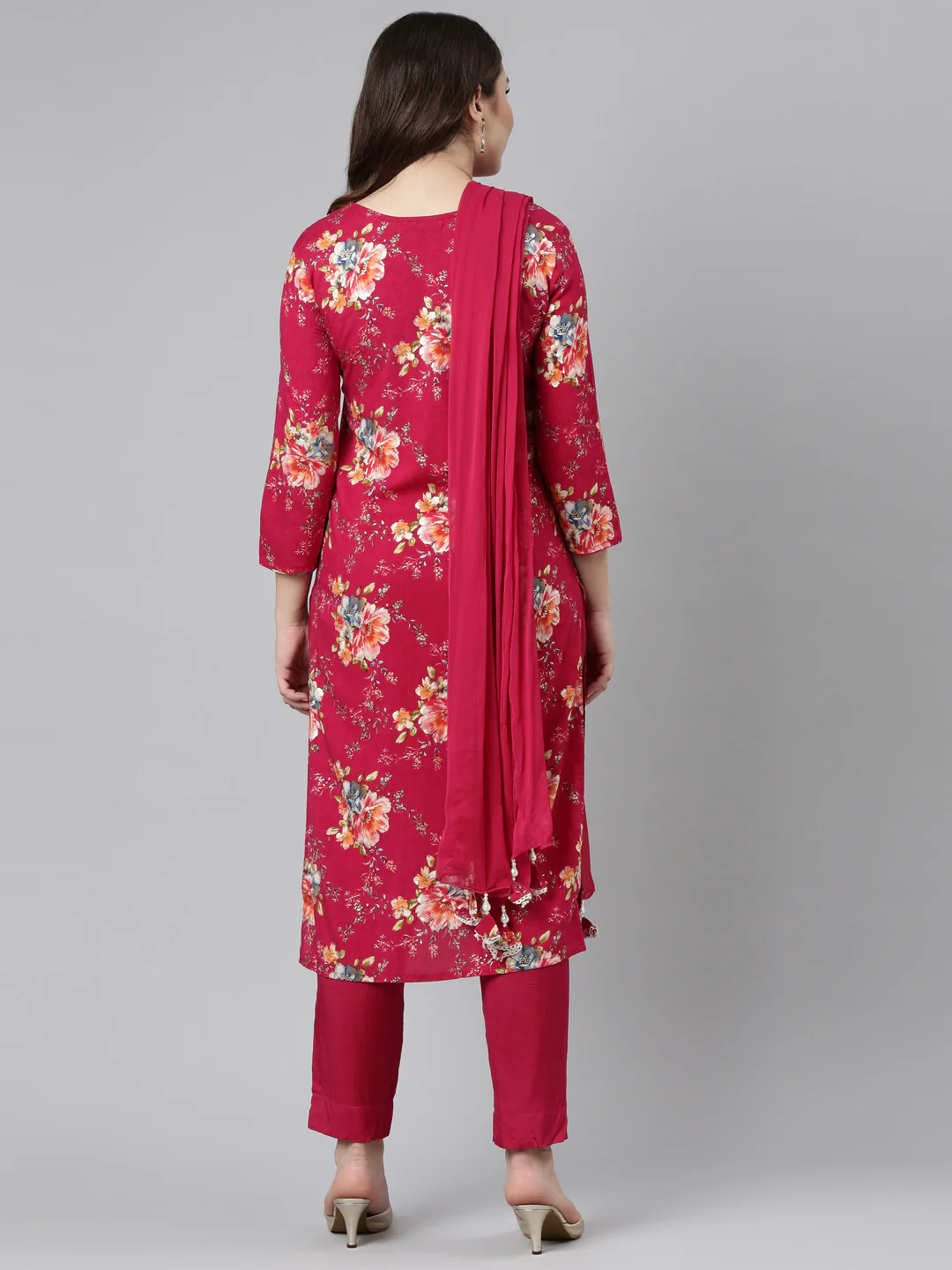 Neerus Magenta Regular Straight Printed Readymade suits - Image 3