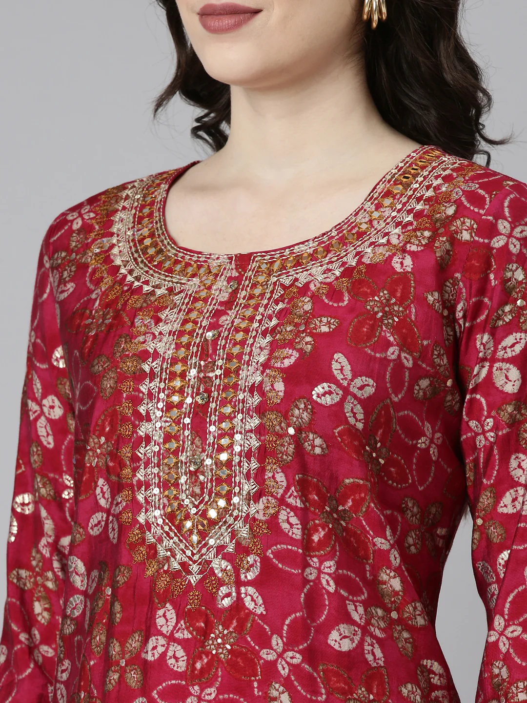 Neerus Magenta Regular Straight Printed Readymade suits - Image 4