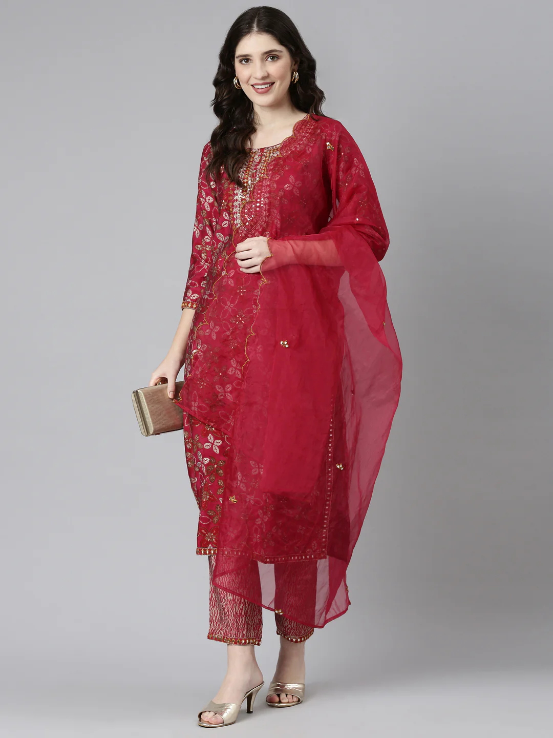 Neerus Magenta Regular Straight Printed Readymade suits - Image 5