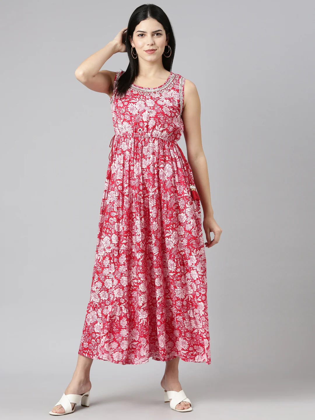 Neerus Magenta Straight Casual Printed Gown - Image 5