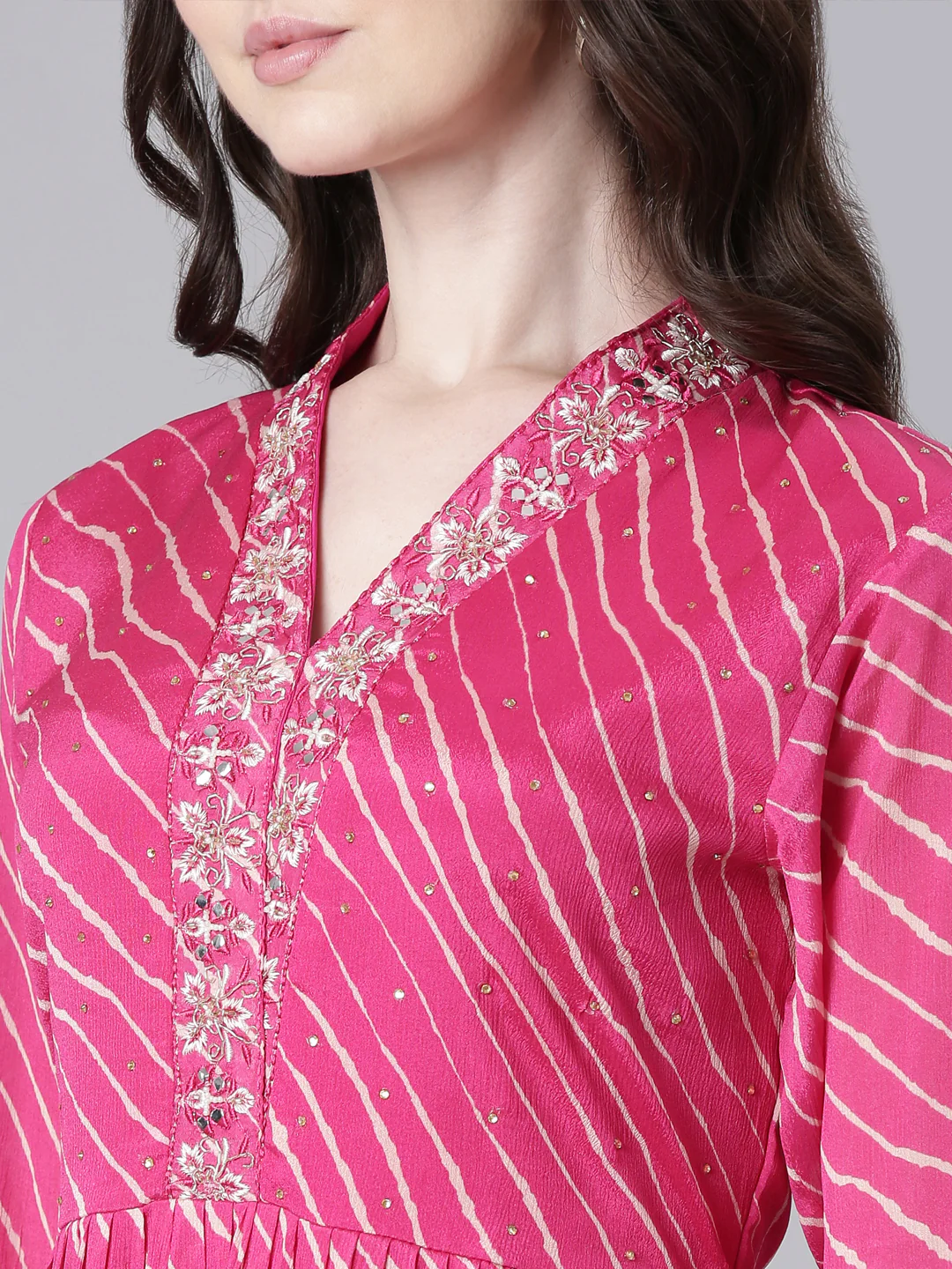 Neerus Magenta Straight Casual Striped Dresses - Image 4