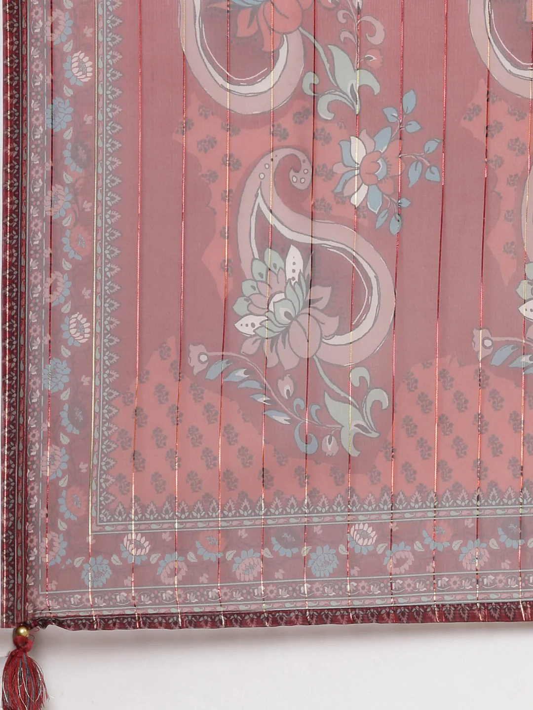 Neerus Maroon Casual Floral Straight Kurta and Trousers With Dupatta - Image 8