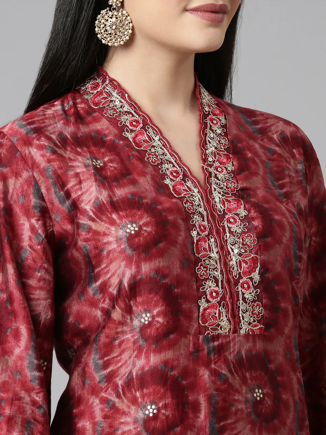 Neerus Maroon Casual Ombre Straight Kurta and Trousers With Dupatta - Image 5