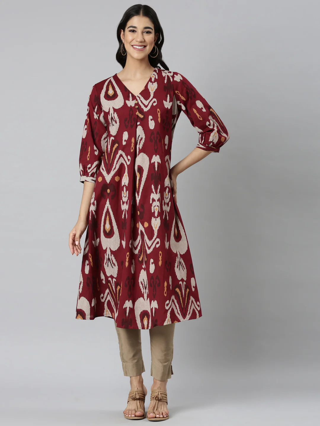 Neerus Maroon Casual Quirky Straight Kurta