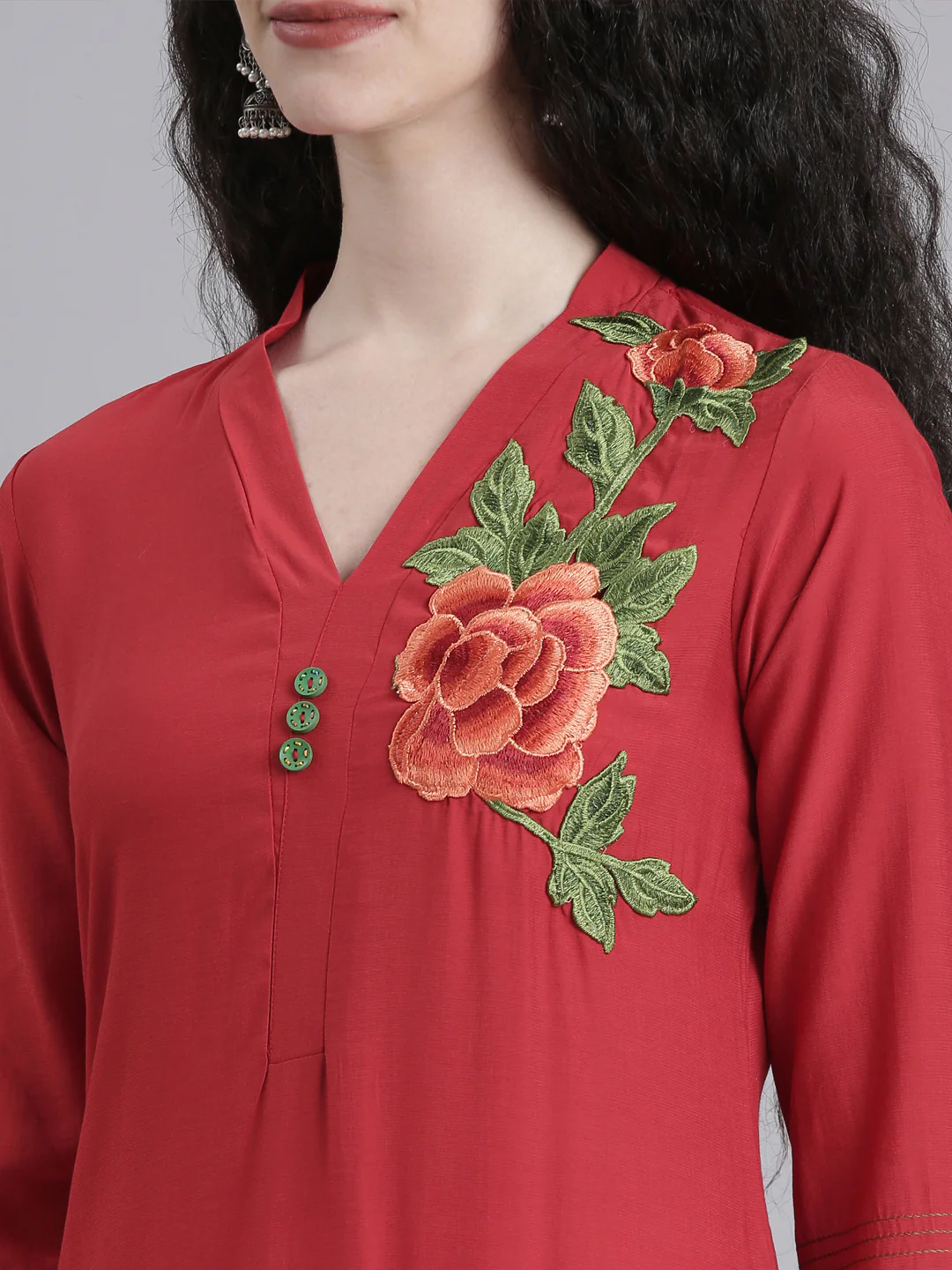 Neerus Maroon Casual Solid Straight Kurta - Image 4