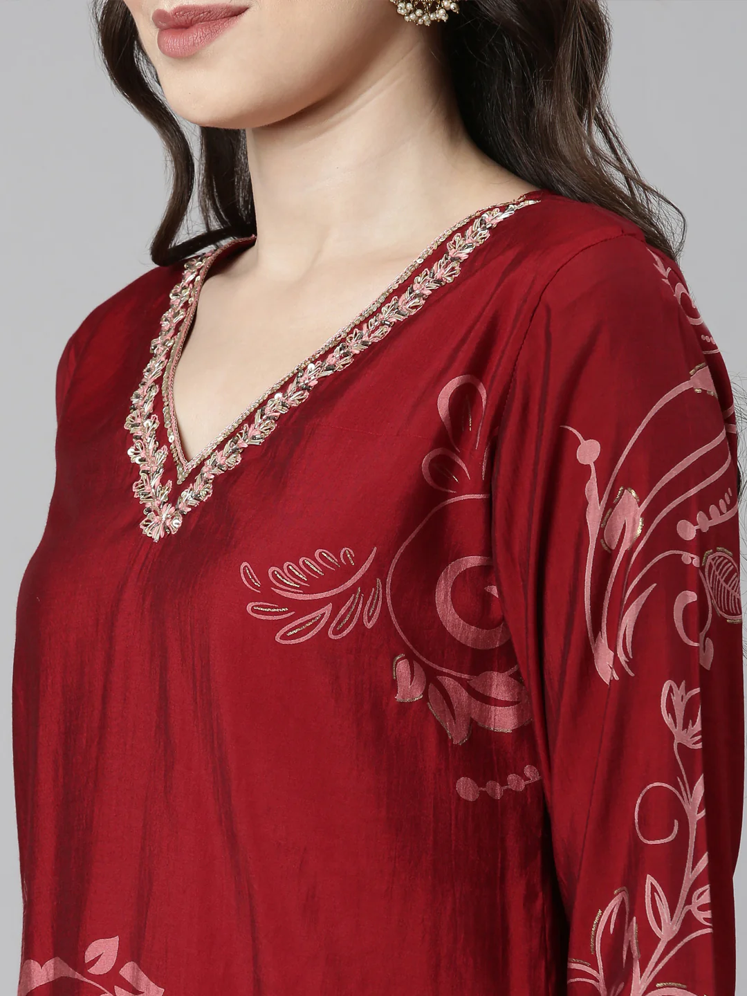 Neerus Maroon Casual Straight Kurta and Trousers With Dupatta - Image 5